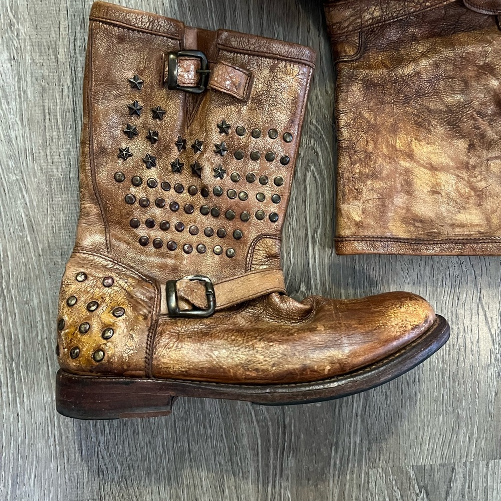 BED STU Cobbler Series Moto Boot Brown tan  Leather Studded Distressed - Picture 2 of 11